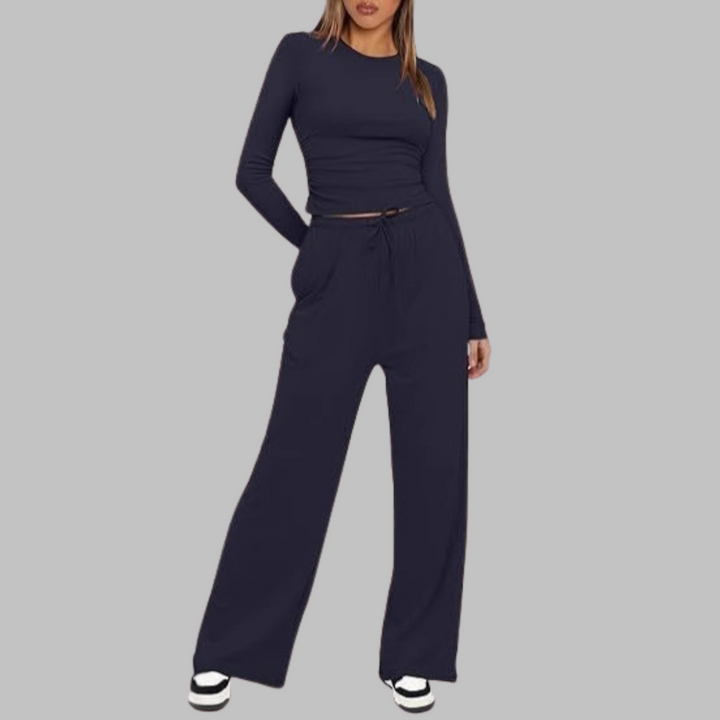 BELLE™ - Casual Long Sleeve Top and Wide Leg Pants Set