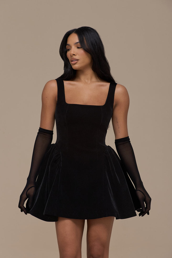 Lucky | Mini Black Velvet Dress