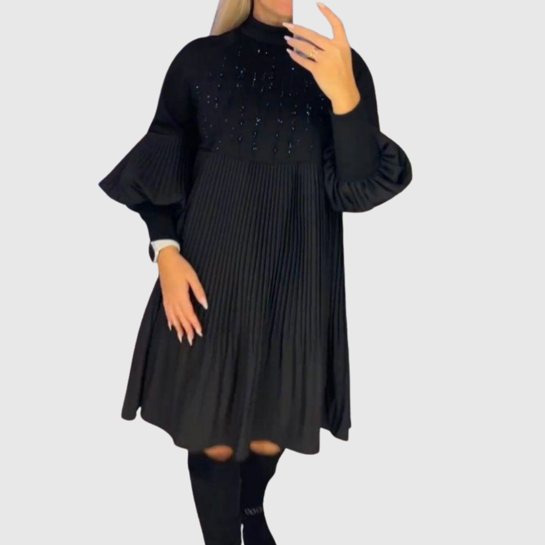 Elodie | Pleated Puff-Sleeve Gown