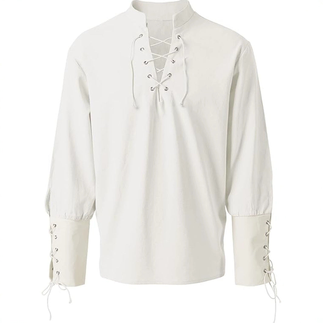 Renaissance-Inspired Laced Neckline Shirt