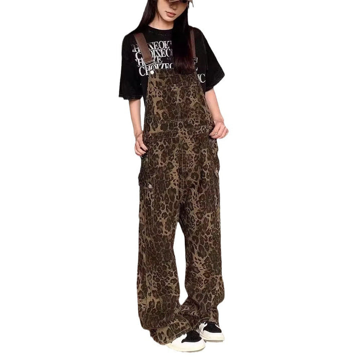 LUNTIAN™ – Vintage Leopard Wide-Leg Overall Jumpsuit