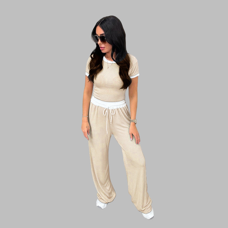 PLATU™ - Casual Short Sleeve and Wide Leg Pants Set