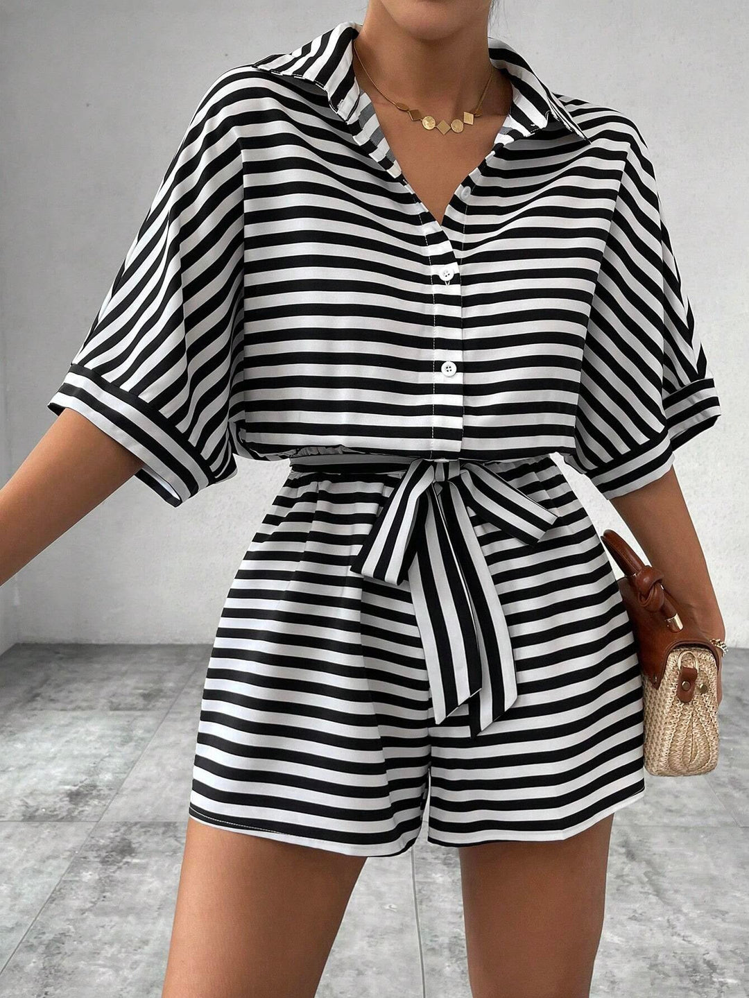 CANDIDA™ – Casual Striped Tie-Front Summer Romper