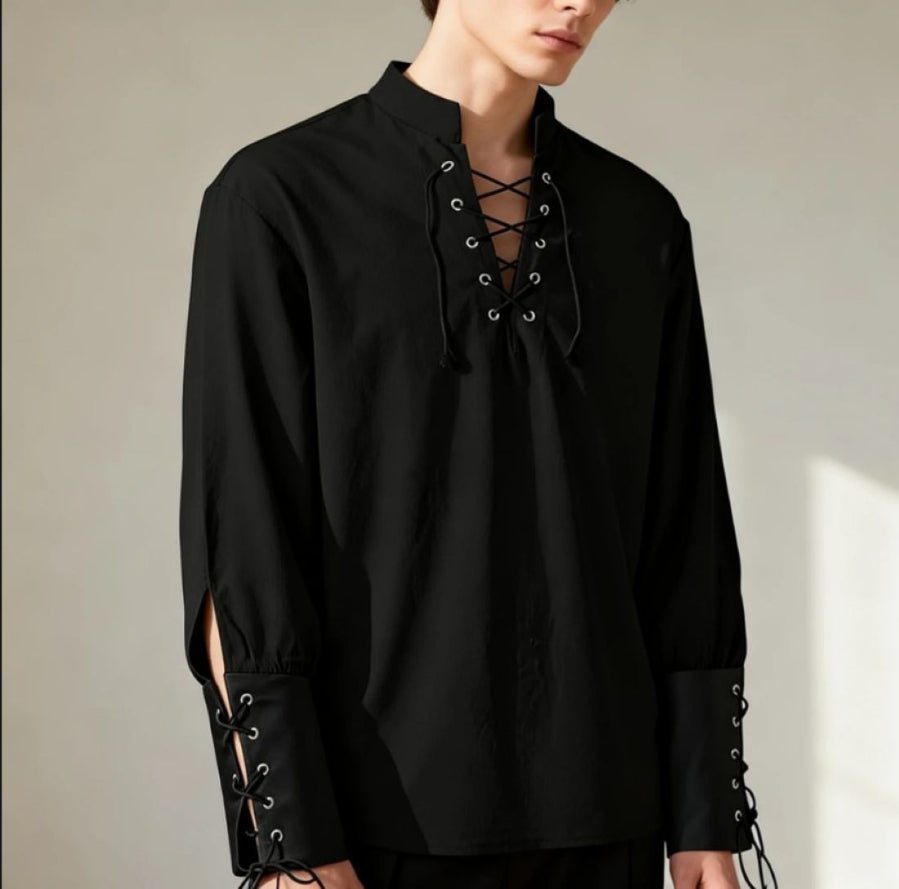 Renaissance-Inspired Laced Neckline Shirt