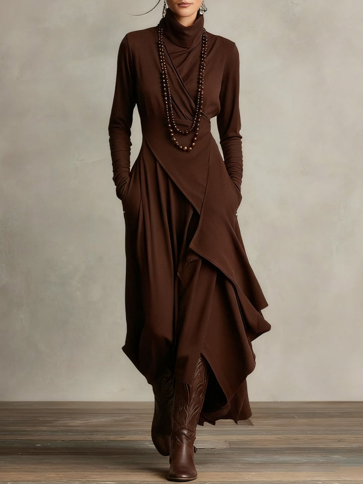 Lonnie | Elegant High-Neck Asymmetrical Draped Maxi Dress