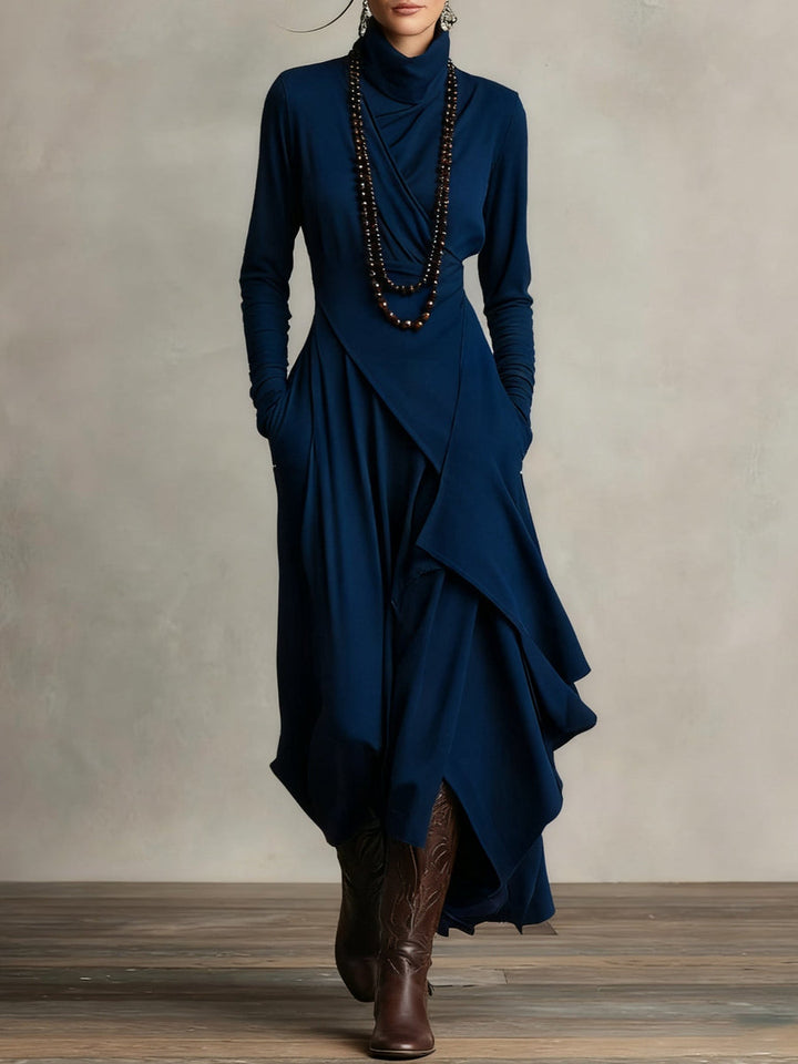 Lonnie | Elegant High-Neck Asymmetrical Draped Maxi Dress