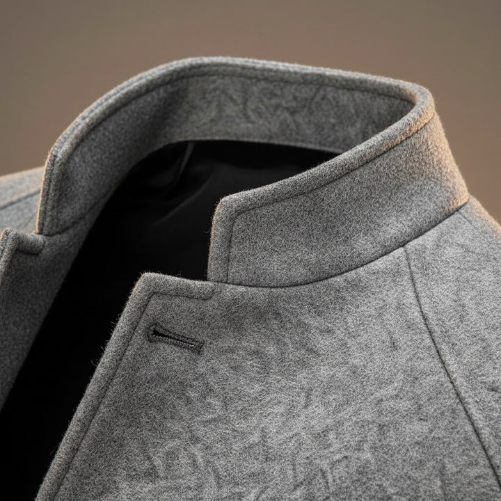 Architectural Wool Blazer with Military-Inspired Buttons