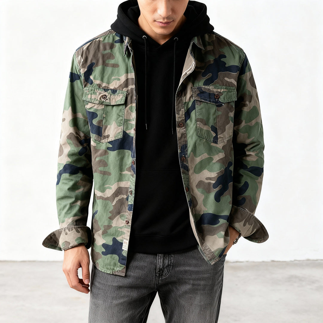 Woodland Camouflage Button-Front Jacket